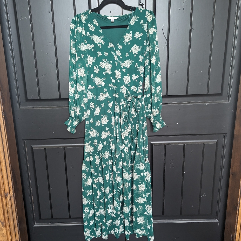 Lauren Conrad Green Floral Wrap Dress Size Small